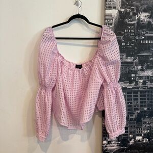 Preowned Eloquii Lilac Square Neck Top Puff Sleeve Blouse Size 24